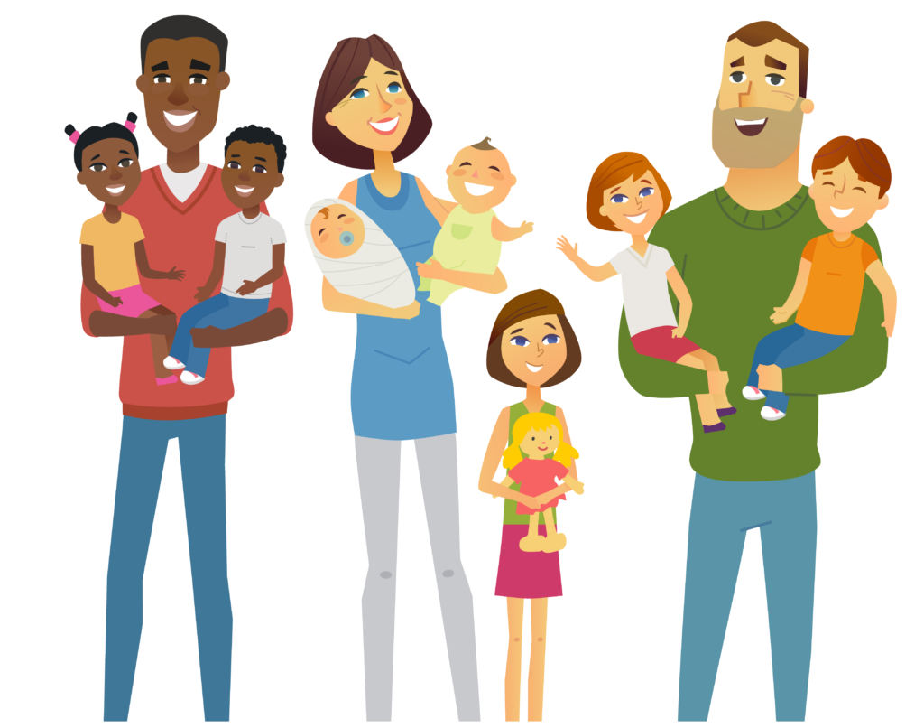 Families having fun. 